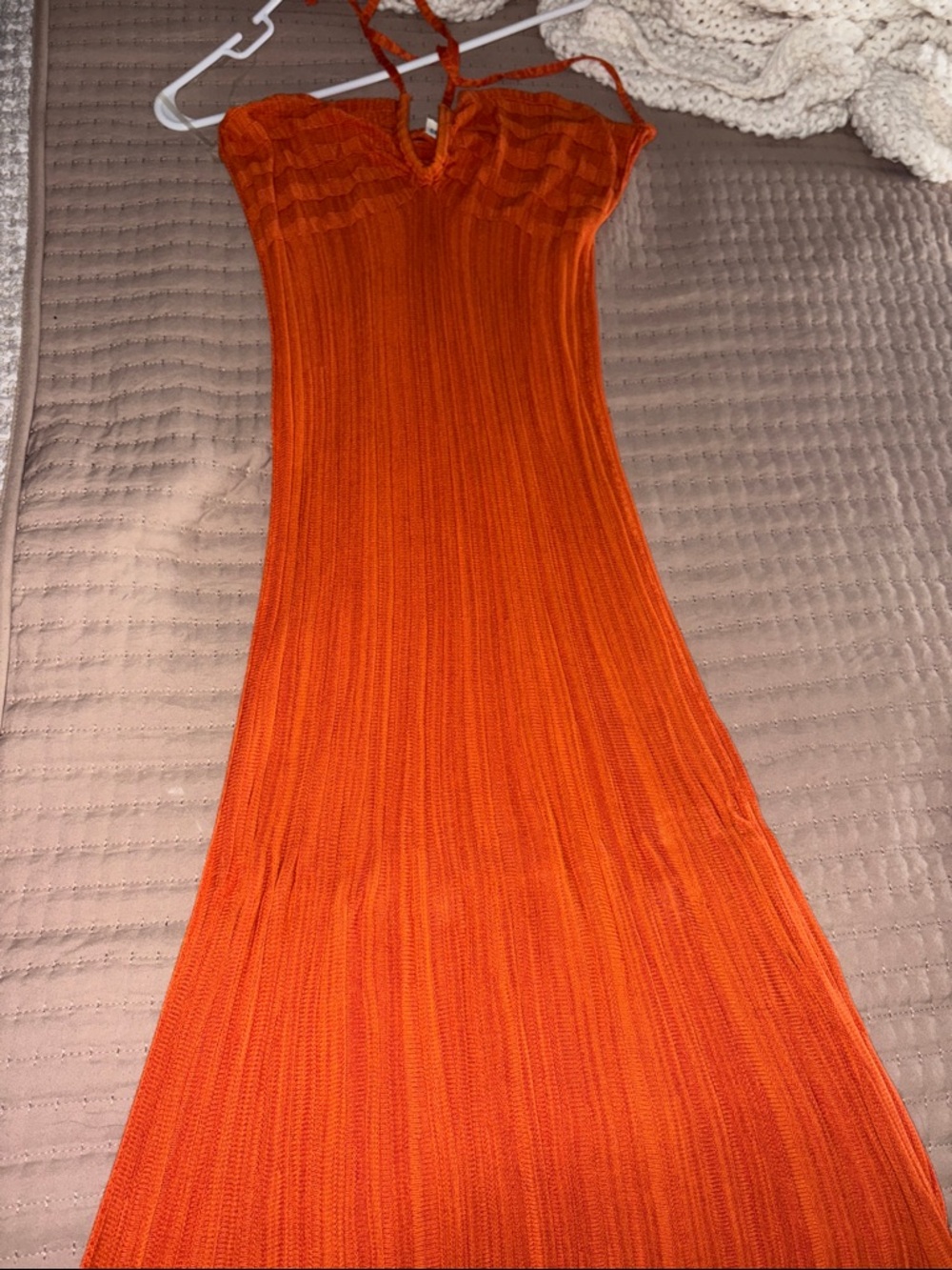 EARTHBOUND Asymmetrical Knit Maxi Dress in Bright Orange